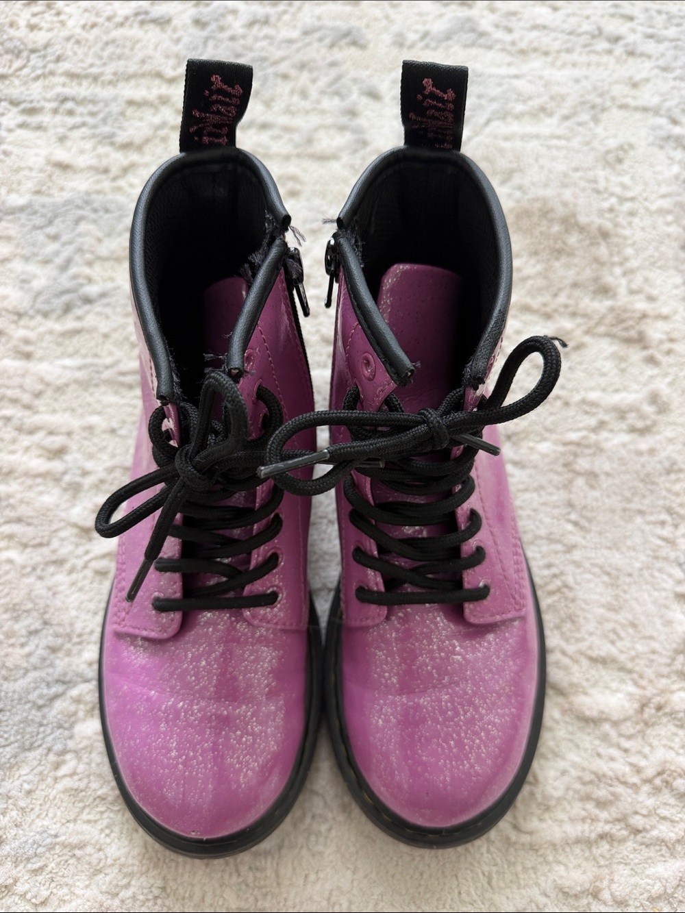 Dr. Martens Pink Lace-Up Combat Boots with Black Trim